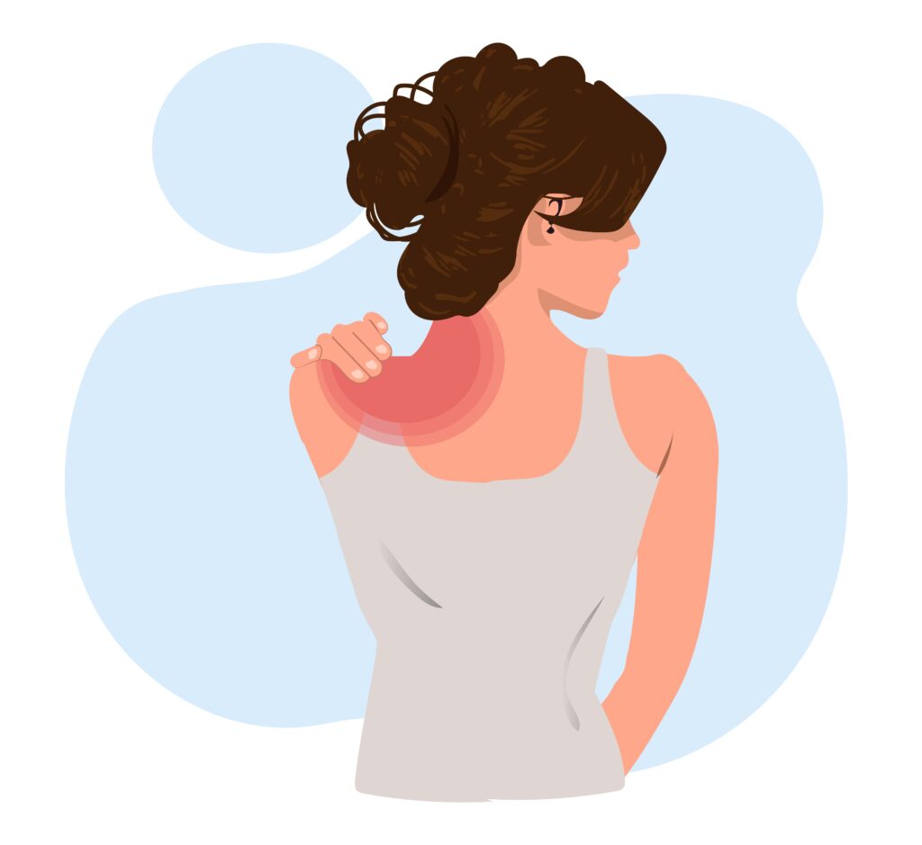 Illustration d'un femme se massant l'épaule parce qu'elle a mal