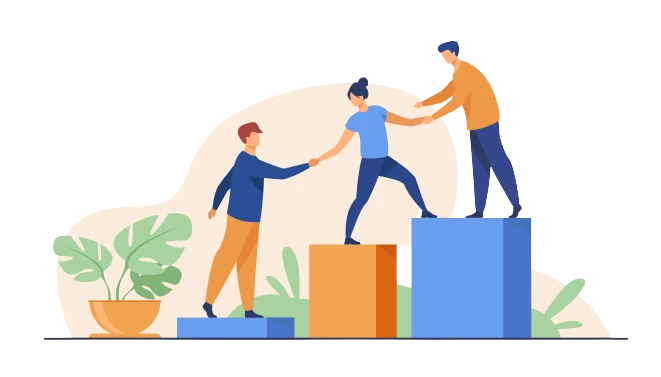 Entraide sur des escaliers en forme de blocs